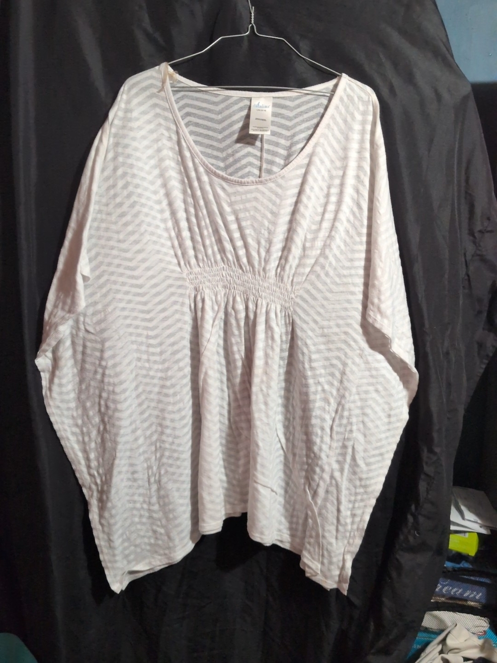 Catalina Light Weight White Chevron Smocked-Waist Pullover Tunic